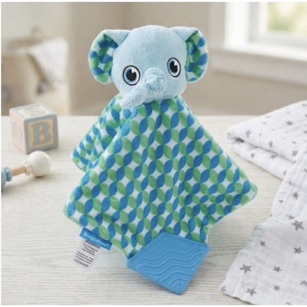 BooginHead Elephant Bean Bag Lovey Teether Green Blue Knotted Corners 2018